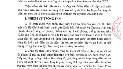 CÔNG VĂN SỐ 04/HD-VKSTC  HƯỚNG DẪN CÔNG TÁC THỰC HÀNH QUYỀN CÔNG TỐ, KIỂM SÁT ĐIỀU TRA VÀ KIỂM SÁT XÉT XỬ SƠ THẨM ÁN MA TÚY NĂM 2022