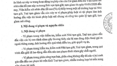 THÔNG BÁO RÚT KINH NGHIỆM VỤ CÔNG TÁC KIỂM SÁT VIỆC TẠM GIỮ, TẠM GIAM