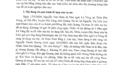 THÔNG BÁO SỐ 29/TB-VC2-V1 RÚT KINH NGHIỆM VỤ ÁN HÌNH VỰ VỀ TỘI “TÀNG TRỮ TRÁI PHÉP CHẤT MA TÚY”, “TỔ CHỨC SỬ DỤNG TRÁI PHÉP CHẤT MA TÚY” BỊ HỦY ĐỂ XÉT XỬ LẠI