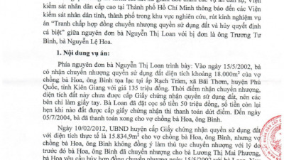 THÔNG BÁO RÚT KINH NGHIỆM VỤ ÁN TRANH CHẤP HỢP ĐỒNG CHUYỂN NHƯỢNG QUYỀN SỬ DỤNG ĐẤT VÀ HỦY QUYẾT ĐỊNH CÁ BIỆT