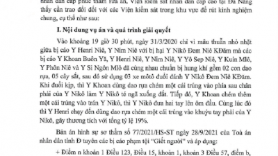 THÔNG BÁO RÚT KINH NGHIỆM VỀ VỤ ÁN HÌNH SỰ PHẠM TỘI “GIẾT NGƯỜI” BỊ CẤP PHÚC THẨM SỬA ÁN