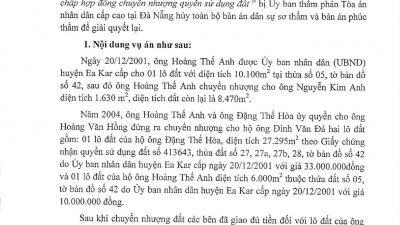 THÔNG BÁO RÚT KINH NGHIỆM VỤ ÁN TRANH CHẤP HỢP ĐỒNG CHUYỂN NHƯỢNG QUYỀN SỬ DỤNG ĐẤT