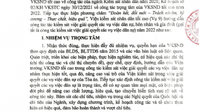 CÔNG VĂN SỐ 06/HD-VKSTC  HƯỚNG DẪN CÔNG TÁC KIỂM SÁT GIẢI QUYẾT CÁC VỤ VIỆC DÂN SỰ, HÔN NHÂN VÀ GIA ĐÌNH NĂM 2022