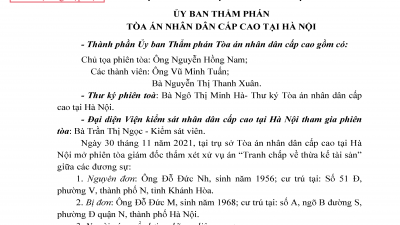  KINH NGHIỆM XÉT XỬ: QUYẾT ĐỊNH PHÚC THẨM HỦY BẢN ÁN PHÚC THẨM, BẢN ÁN SƠ THẨM VỤ ÁN TRANH CHẤP VỀ THỪA KẾ TÀI SẢN