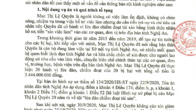 THÔNG BÁO SỐ 84/TB-VKSTC RÚT KINH NGHIỆM ĐỐI VỚI VỤ ÁN, PHẠM TỘI “LỪA ĐẢO CHIẾM ĐOẠT TÀI SẢN” XẢY RA TẠI NGHỆ AN