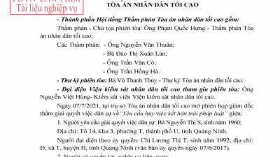 KINH NGHIỆM XÉT XỬ: QUYẾT ĐỊNH GIÁM ĐỐC THẨM CỦA TÒA ÁN TỐI CAO HỦY QUYẾT ĐỊNH PHÚC THẨM GIẢI QUYẾT VIỆC DÂN SỰ VỀ “YÊU CẦU HỦY VIỆC ĐĂNG KÝ KẾT HÔN TRÁI LUẬT”