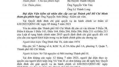  KINH NGHIỆM XÉT XỬ: QUYẾT ĐỊNH PHÚC THẨM HỦY QUYẾT ĐỊNH ĐÌNH CHỈ GIẢI QUYẾT VỤ ÁN HÀNH CHÍNH