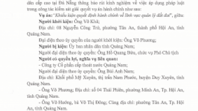 THÔNG BÁO RÚT KINH NGHIỆM: KHIẾU KIỆN QUYẾT ĐỊNH HÀNH CHÍNH TRONG LĨNH VỰC ĐẤT ĐAI