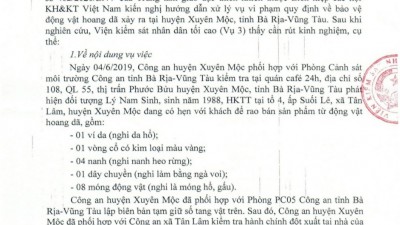 THÔNG BÁO RÚT KINH NGHIỆM: VỀ TRƯNG CẦU GIÁM ĐỊNH TRONG VỤ ÁN LIÊN QUAN ĐẾN ĐỘNG VẬT HOANG DÃ
