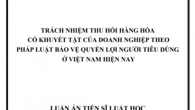 LUẬN ÁN TIẾN SĨ: TRÁCH NHIỆM THU HỒI HÀNG HÓA CÓ KHUYẾT TẬT CỦA DOANH NGHIỆP THEO PHÁP LUẬT BẢO VỆ QUYỀN LỢI NGƯỜI TIÊU DÙNG Ở VIỆT NAM HIỆN NAY