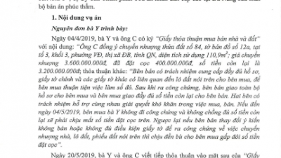 THÔNG BÁO SỐ 60/TB-VC2-V2 RÚT KINH NGHIỆM VỤ ÁN “TRANH CHẤP HỢP ĐỒNG MUA BÁN NHÀ Ở’