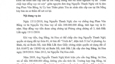 THÔNG BÁO RÚT KINH NGHIỆM VỤ ÁN DÂN SỰ TRANH CHẤP HỢP ĐỒNG VAY TÀI SẢN