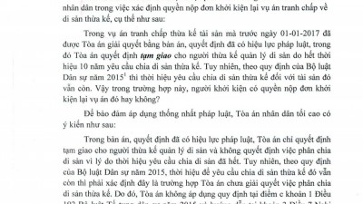 HƯỚNG DẪN CỦA TÒA ÁN: XÁC ĐỊNH QUYỀN NỘP ĐƠN KHỞI KIỆN LẠI VỤ ÁN TRANH CHẤP VỀ DI SẢN THỪA KẾ
