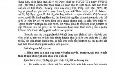 BÁO CÁO KINH NGHIỆM CỦA MỘT SỐ NƯỚC TRÊN THẾ GIỚI VỀ VIỆC KÝ KẾT VÀ THỰC HIỆN THỎA THUẬN KHÔNG PHẢI LÀ ĐIỀU ƯỚC QUỐC TẾ