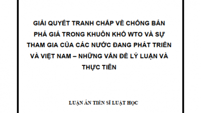 LUẬN ÁN TIẾN SĨ: GIẢI QUYẾT TRANH CHẤP VỀ CHỐNG BÁN PHÁ GIÁ TRONG KHUÔN KHỔ WTO VÀ SỰ THAM GIA CỦA CÁC NƯỚC ĐANG PHÁT TRIỂN VÀ VIỆT NAM - NHỮNG VẤN ĐỀ LÝ LUẬN VÀ THỰC TIỄN