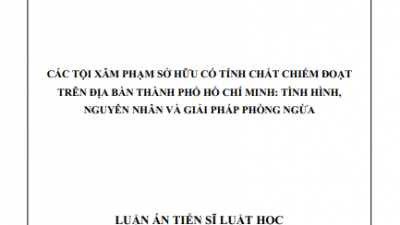 LUẬN ÁN TIẾN SĨ: CÁC TỘI XÂM PHẠM SỞ HỮU CÓ TÍNH CHẤT CHIẾM ĐOẠT TRÊN ĐỊA BÀN THÀNH PHỐ HỒ CHÍ MINH: TÌNH HÌNH, NGUYÊN NHÂN VÀ GIẢI PHÁP PHÒNG NGỪA