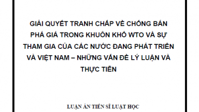 LUẬN ÁN TIẾN SĨ: GIẢI QUYẾT TRANH CHẤP VỀ CHỐNG BÁN PHÁ GIÁ TRONG KHUÔN KHỔ WTO VÀ SỰ THAM GIA CỦA CÁC NƯỚC ĐANG PHÁT TRIỂN VÀ VIỆT NAM - NHỮNG VẤN ĐỀ LÝ LUẬN VÀ THỰC TIỄN