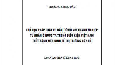 LUẬN ÁN TIẾN SĨ: THỦ TỤC PHÁP LUẬT VỀ ĐẦU TƯ ĐỐI VỚI DOANH NGHIỆP TƯ NHÂN Ở NƯỚC TA TRONG ĐIỀU KIỆN VIỆT NAM TRỞ THÀNH NỀN KINH TẾ THỊ TRƯỜNG ĐẦY ĐỦ (TÁC GIẢ: TRƯƠNG CÔNG ĐẮC)
