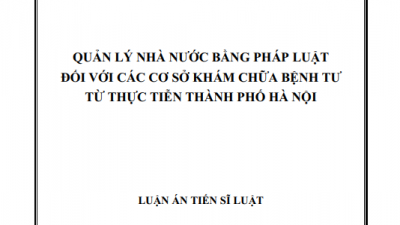 LUẬN ÁN TIẾN SĨ: QUẢN LÝ NHÀ NƯỚC BẰNG PHÁP LUẬT ĐỐI VỚI CÁC CƠ SỞ KHÁM CHỮA BỆNH TƯ TỪ THỰC TIỄN THÀNH PHỐ HÀ NỘI