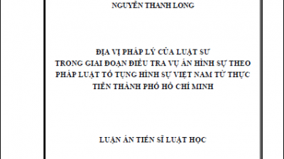 LUẬN ÁN TIẾN SĨ: ĐỊA VỊ PHÁP LÝ CỦA LUẬT SƯ TRONG GIAI ĐOẠN ĐIỀU TRA VỤ ÁN HÌNH SỰ THEO PHÁP LUẬT TỐ TỤNG HÌNH SỰ VIỆT NAM TỪ THỰC TIỄN THÀNH PHỐ HỒ CHÍ MINH (TÁC GIẢ: NGUYỄN THANH LONG)