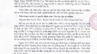 THÔNG BÁO RÚT KINH NGHIỆM VỀ XÁC ĐỊNH THIẾU NGƯỜI THỪA KẾ TRONG VỤ ÁN DÂN SỰ “TRANH CHẤP VỀ THỪA KẾ TÀI SẢN VÀ YÊU CẦU HỦY GIẤY CHỨNG NHẬN QUYỀN SỬ DỤNG ĐẤT”