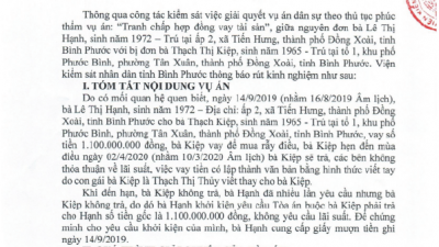 THÔNG BÁO RÚT KINH NGHIỆM VỤ ÁN TRANH CHẤP HỢP ĐỒNG VAY TÀI SẢN