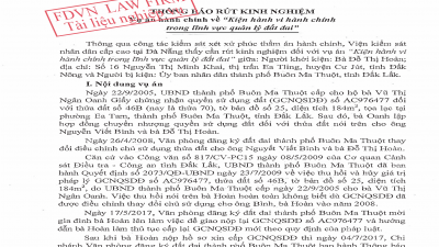 THÔNG BÁO RÚT KINH NGHIỆM: KHIẾU KIỆN HÀNH VI KHÔNG CẤP GIẤY CHỨNG NHẬN QUYỀN SỬ DỤNG ĐẤT