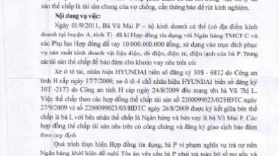 THÔNG BÁO RÚT KINH NGHIỆM VỀ XỬ LÝ TÀI SẢN THẾ CHẤP LÀ TÀI SẢN CHUNG CỦA VỢ CHỒNG