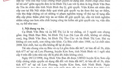 THÔNG BÁO RÚT KINH NGHIỆM: YÊU CẦU HUỶ GCNQSDĐ; TRANH CHẤP CHIA THỪA KẾ