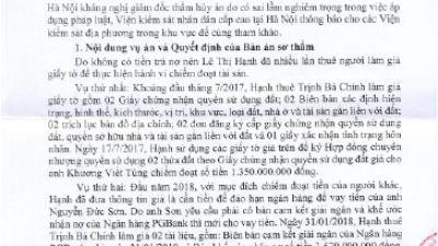 THÔNG BÁO RÚT KINH NGHIỆM VỤ ÁN XÁC ĐỊNH TỘI DANH BẤT LỢI CHO BỊ CÁO, KHÔNG ĐÚNG VỚI NGUYÊN TẮC QUYẾT ĐỊNH HÌNH PHẠT ĐỐI VỚI TỘI DANH KÉP